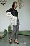 Neeta Bhargava_Black Maheshwari, Silk Chanderi Floral Motifs Hand Painted Peplum Top And Pant Set _Online_at_Aza_Fashions