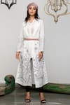 Buy_Neeta Bhargava_White Crepe, Linen Floral And Leopard Motifs Hand Painted Jacket & Shirt Set _at_Aza_Fashions