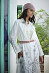 Buy_Neeta Bhargava_White Crepe, Linen Floral And Leopard Motifs Hand Painted Jacket & Shirt Set _Online_at_Aza_Fashions