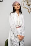 Shop_Neeta Bhargava_White Crepe, Linen Floral And Leopard Motifs Hand Painted Jacket & Shirt Set _Online_at_Aza_Fashions