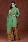 Buy_Talking Threads_Green Tulle, Chanderi Floral Round Kurta Gharara Set _at_Aza_Fashions