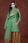 Buy_Talking Threads_Green Tulle, Chanderi Floral Round Kurta Gharara Set _Online_at_Aza_Fashions