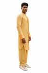 Ankur J_Yellow Gunjan Net Embroidered Mirror Work Reflex Jaune Jacket Pant Set _Online_at_Aza_Fashions