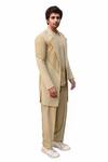 Buy_Ankur J_Green Muslin, Cotton Silk, Bubble Reflex Jaune Embroidered Jacket Pant Set _at_Aza_Fashions