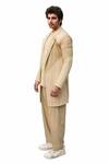 Ankur J_Green Muslin, Cotton Silk, Bubble Reflex Jaune Embroidered Jacket Pant Set _Online_at_Aza_Fashions