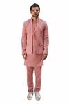 Buy_Ankur J_Peach Cotton Silk Mirror , Thread Reflex Embroidered Jacket Kurta Set _at_Aza_Fashions