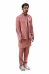 Ankur J_Peach Cotton Silk Mirror , Thread Reflex Embroidered Jacket Kurta Set _Online_at_Aza_Fashions