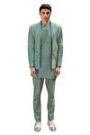 Buy_Ankur J_Green Cotton Silk Mirror , Thread Reflex Embroidered Jacket Kurta Set _at_Aza_Fashions