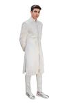 Ankur J_White Cotton Silk Mirror , Thread Reflex Sherwani Set _Online_at_Aza_Fashions