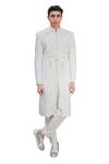 Buy_Ankur J_White Cotton Silk Reflex Mirror Work Sherwani Set_Online_at_Aza_Fashions