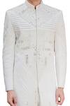 Ankur J_White Cotton Silk Mirror , Thread Reflex Sherwani Set _at_Aza_Fashions