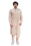 Buy_Ankur J_Pink Cotton Silk Mirror , Thread Reflex Floral Embroidered Sherwani Set _at_Aza_Fashions
