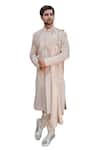 Buy_Ankur J_Pink Cotton Silk Mirror , Thread Reflex Sherwani Set _at_Aza_Fashions