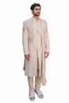 Ankur J_Pink Cotton Silk Mirror , Thread Reflex Sherwani Set _Online_at_Aza_Fashions