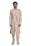Buy_Ankur J_Pink Cotton Silk Mirror , Thread Reflex Sherwani Set _Online_at_Aza_Fashions