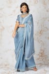 Buy_Devyani Mehrotra_Blue Chanderi 40grm Embroidered Zardozi Work Round Saree _at_Aza_Fashions