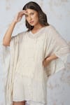 Shop_Devyani Mehrotra_White Georgette Embroidered Zardozi Work Round Sheer Kaftan With Shorts _Online_at_Aza_Fashions