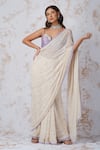 Buy_Devyani Mehrotra_White Georgette, Chanderi 70grm Bead Work, Floral Embroidered Saree With Blouse_at_Aza_Fashions