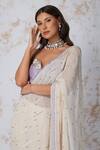Devyani Mehrotra_White Georgette, Chanderi 70grm Bead Work, Floral Embroidered Saree With Blouse_at_Aza_Fashions