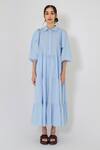 Buy_More Soul_Blue 100 % Cotton Collared Neck Tiered Dress_at_Aza_Fashions