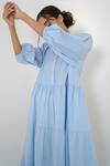 Shop_More Soul_Blue 100 % Cotton Collared Neck Tiered Dress_Online_at_Aza_Fashions