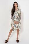 Buy_More Soul_White 100 % Cotton Floral V Neck Dress With Belt_at_Aza_Fashions