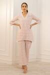 Buy_Mulmul_Pink 100% Pure Pima Cotton Embroidery Floral V Cove Tunic And Pant Set _at_Aza_Fashions