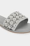 Shop_Aanchal Sayal_Grey Embroidered Floral Sliders _Online_at_Aza_Fashions