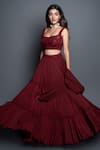 Buy_Shahmeen Husain_Maroon Chikankari Embroidered Floral Motifs Scoop Tiered Pleated Lehenga Set _Online_at_Aza_Fashions