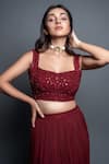 Shop_Shahmeen Husain_Maroon Chikankari Embroidered Floral Motifs Scoop Tiered Pleated Lehenga Set _Online_at_Aza_Fashions