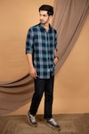 Buy_The Men's Kompany_Blue Cotton Checkered Shirt _at_Aza_Fashions