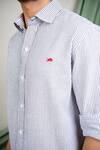 The Men's Kompany_Grey Cotton Striped Shirt  _at_Aza_Fashions