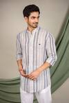 Buy_The Men's Kompany_Grey Linen Cotton Striped Shirt  _at_Aza_Fashions