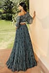 Seeaash_Blue Lehenga Organza And Blouse Lurex Print & Embroidery Bahaar Set _Online_at_Aza_Fashions