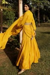 Shop_Seeaash_Yellow Lurex Embroidery Mirror Collared Pre-draped Sharara Saree With Blouse _at_Aza_Fashions