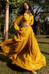 Buy_Seeaash_Yellow Lurex Embroidery Mirror Collared Pre-draped Sharara Saree With Blouse _Online_at_Aza_Fashions