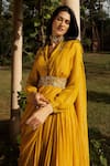 Shop_Seeaash_Yellow Lurex Embroidery Mirror Collared Pre-draped Sharara Saree With Blouse _Online_at_Aza_Fashions