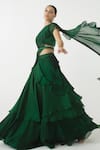 Buy_Seeaash_Green Dual Tone Georgette Wrap Style Ruffle Lehenga Set_Online_at_Aza_Fashions