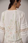 Buy_Pallavi Kandoi_White 100% Cotton Hand Embroidered Thread Work Round Notched Floral Back Shirt _Online_at_Aza_Fashions