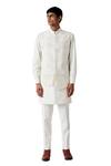 Buy_Amaare_White Raw Silk Embroidery Geometric Bundi And Kurta Set  _at_Aza_Fashions