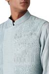 Buy_Amaare_Blue Raw Silk Embroidered Bundi And Kurta Set_Online_at_Aza_Fashions