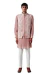 Buy_Amaare_Pink Raw Silk Embroidery Floral Bundi And Kurta Set  _at_Aza_Fashions