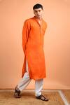 Kalp_Orange Cotton Embroidered Kurta For Men_Online_at_Aza_Fashions
