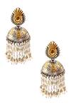 Buy_Noor_Gold Plated Pearls Carved Jhumkas_at_Aza_Fashions