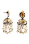 Shop_Noor_Gold Plated Pearls Carved Jhumkas_at_Aza_Fashions
