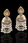 Noor_Gold Plated Pearls Carved Jhumkas_Online_at_Aza_Fashions