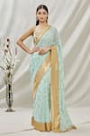 Buy_Kommal Sood_Green Georgette Embroidery Thread Floral Saree  _at_Aza_Fashions