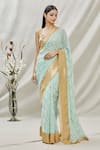 Kommal Sood_Green Georgette Embroidery Thread Floral Saree  _Online_at_Aza_Fashions