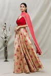 Buy_Kommal Sood_Beige Dupion Elephant And Floral V Neck Print Lehenga Set _Online_at_Aza_Fashions