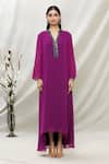 Shop_Kommal Sood_Purple Georgette Embellished Stone Band Asymmetric Tunic  _Online_at_Aza_Fashions